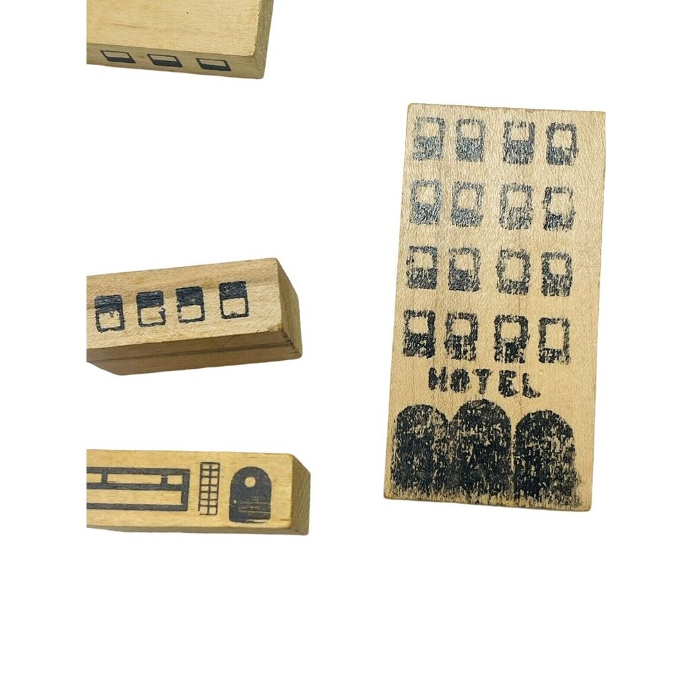 Playskool Village Bag Wooden Block 150 Piece Hotel Railroad Train Town Vintage - Picture 6 of 16